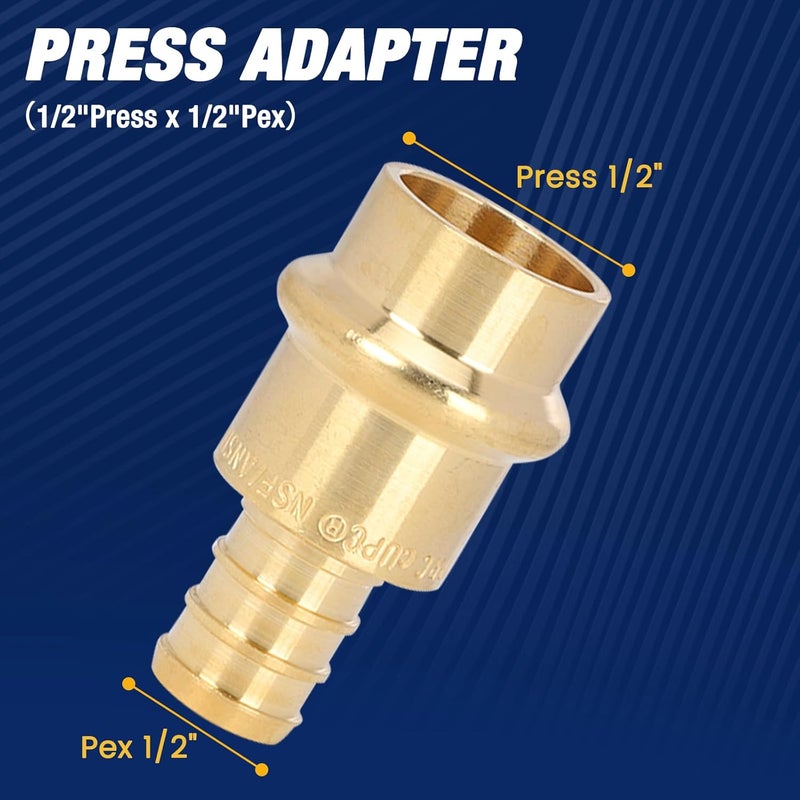 Abbiemo 12PCS 1/2” Propress x 1/2" PEX Adapter Crimp Fittings Brass Coupling with EPDM O-Ring for Copper Pipe Connections 250 PSI Pressure Rating Leak-Proof ASTM F1807 - Image 2